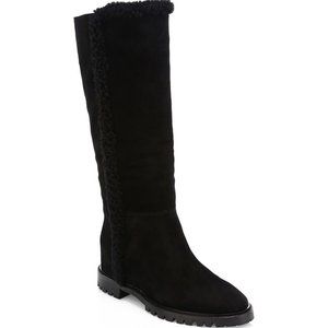 $700 AQUATALIA Cheyenne Knee-High Shearling Suede Boots HIDDEN WEDGE 7 (2) (P20)